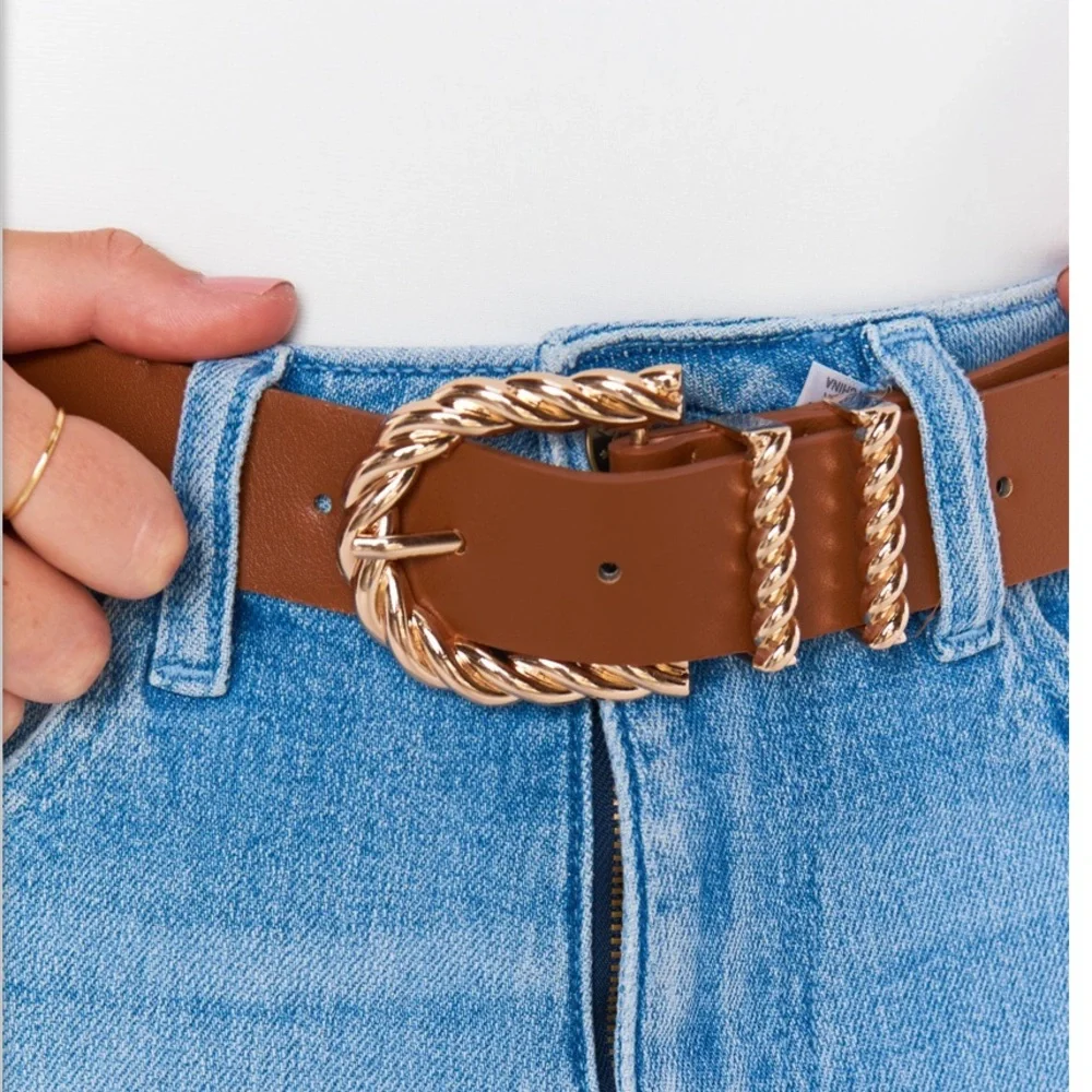 NWT Show Me Your MuMu Brown Tan Gold Olin Belt - Picture 3 of 7
